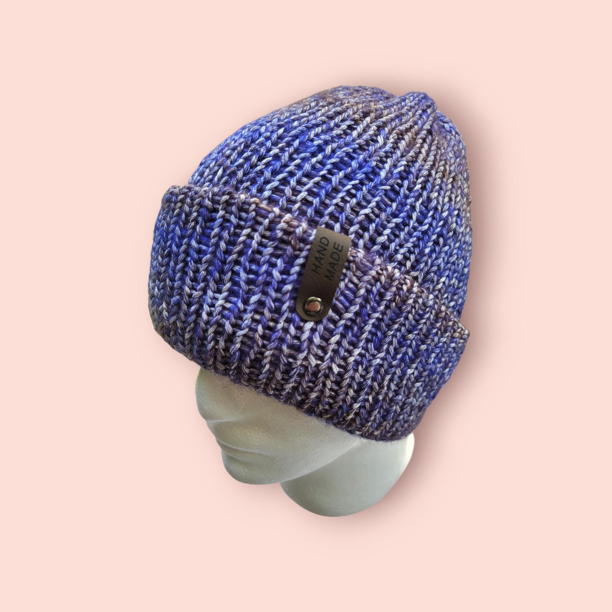 Blue, black and white ombre effect beanie hat,  with wool