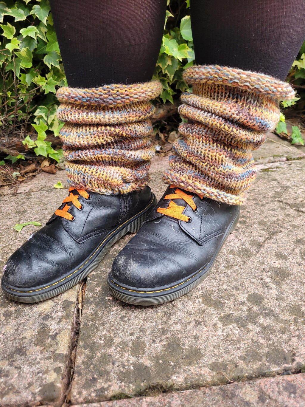 handmade leg warmers,  woolen and warm,  yellow and blue