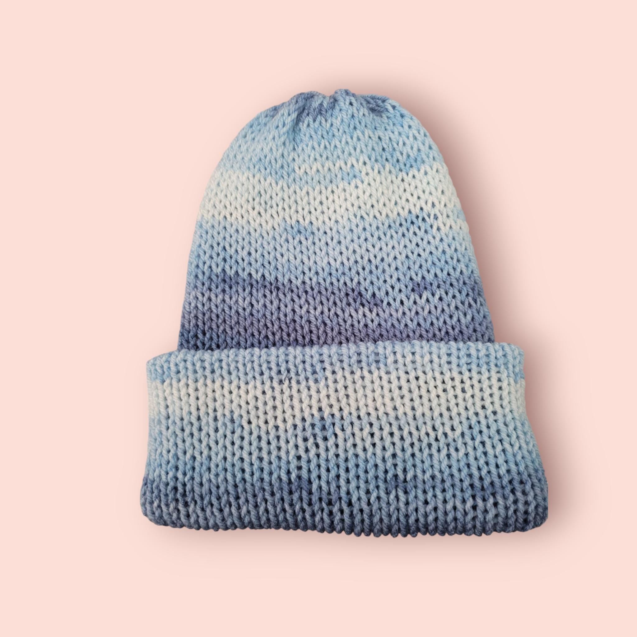 handmade beanie hat, blue ombre