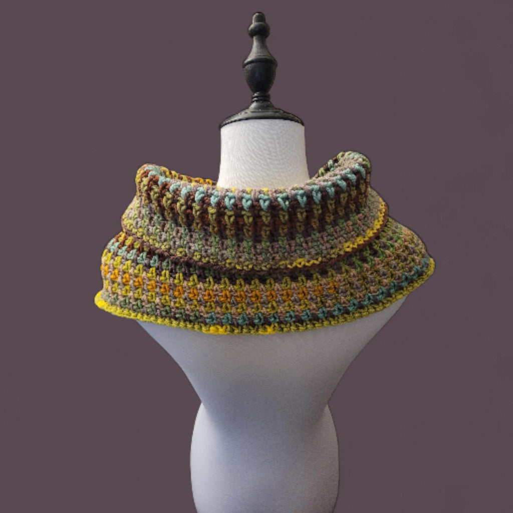 handmade scarf / wrap,  earth colours,  greens and browns, acrylic