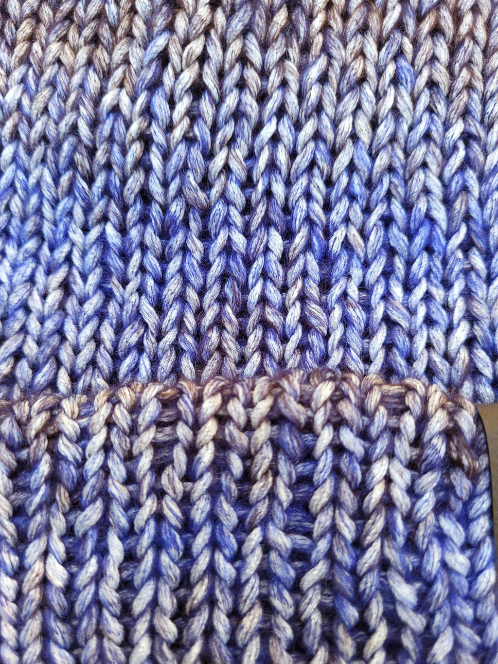 Blue, black and white ombre effect beanie hat,  with wool