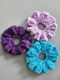 set of 3 scrunchies,  dark purple,  lilac and bright blue