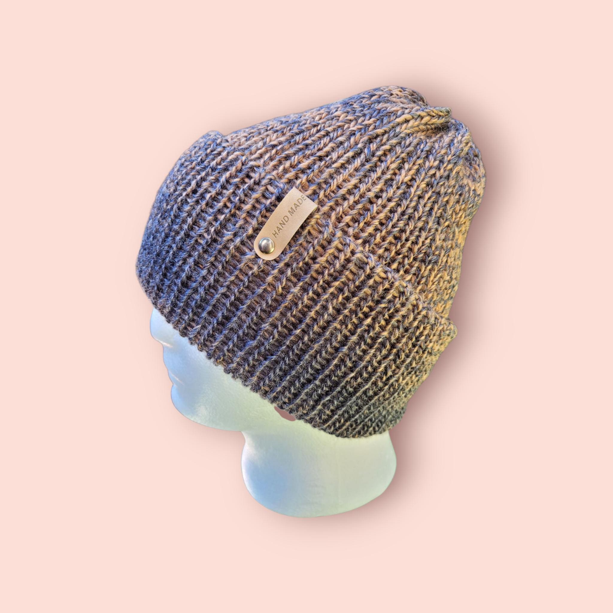 brown to black ombre effect beanie hat, silky touch,  with wool