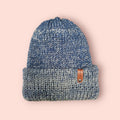 silver and blue ombre effect beanie hat,  silky touch,  with wool