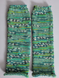 handmade leg warmers,  woolen and warm,  in greens
