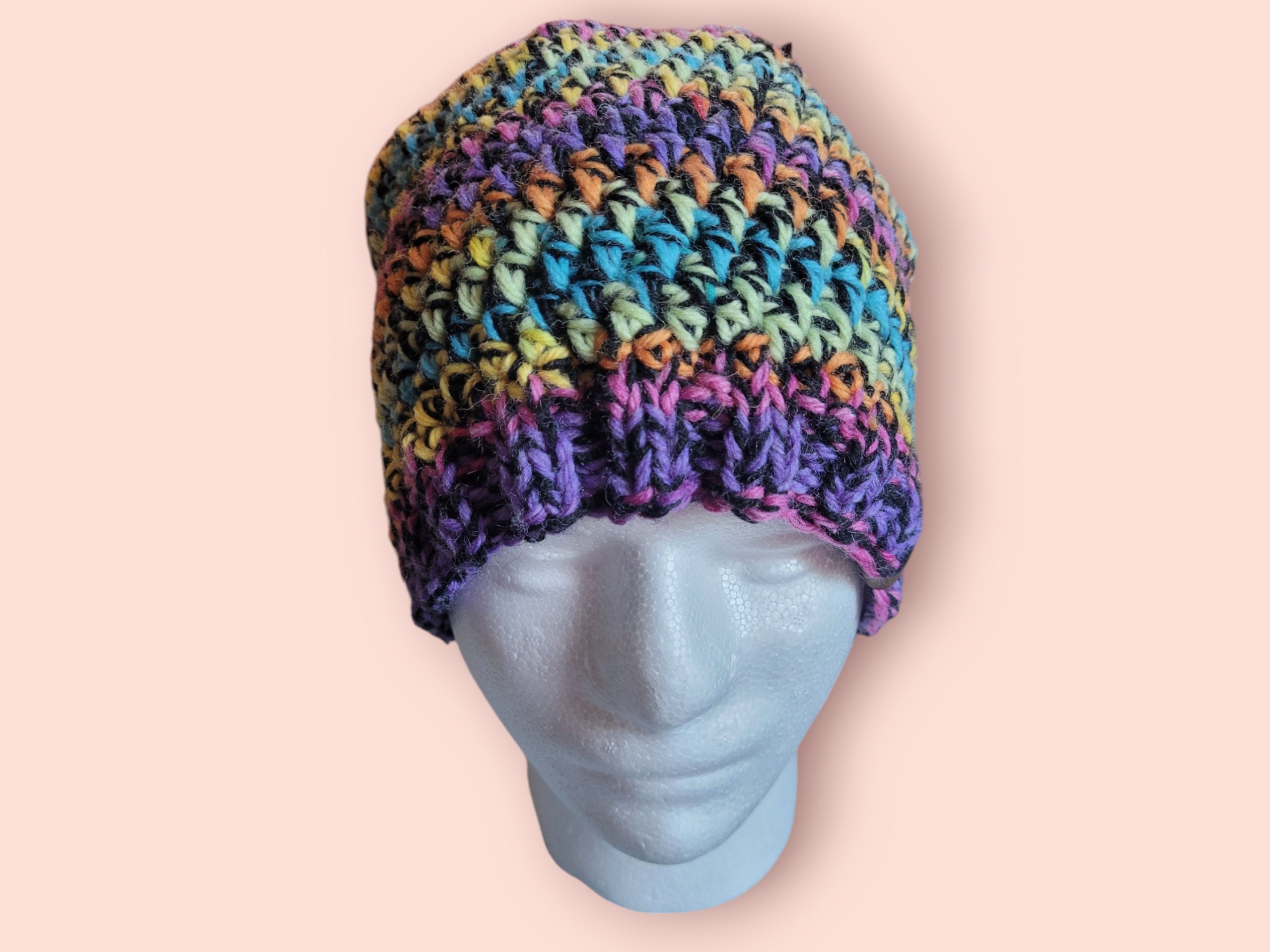 rainbow hat with merino wool