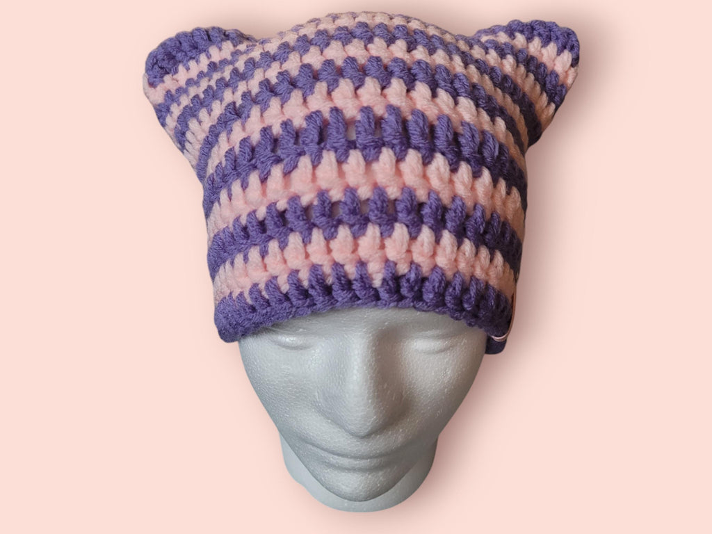 Cat beanie hat purple and pink cat ears hat alternative hat funny hat gift for her cat lover beanie warm and soft cute hat