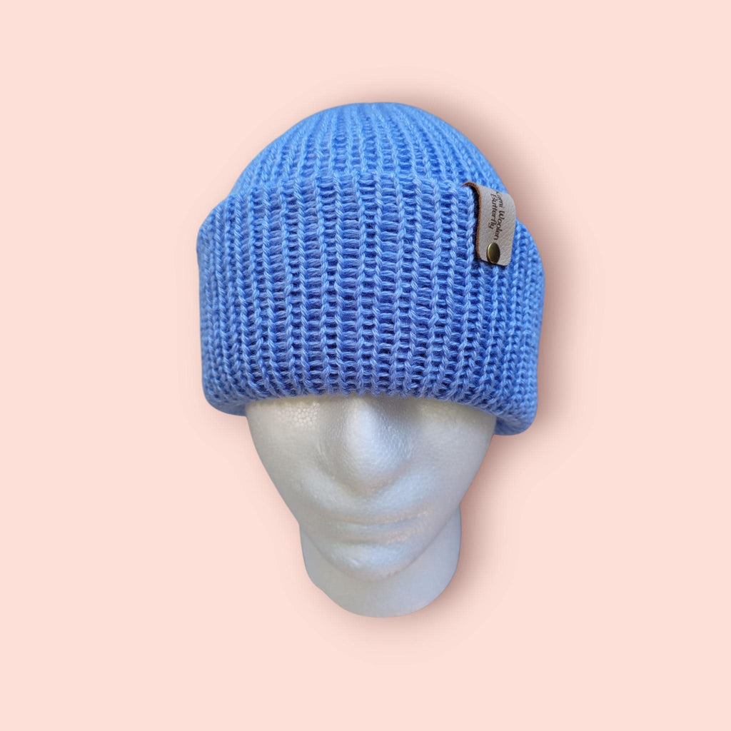 silk and merino blue beanie hat