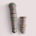 handmade leg warmers, fair isle effect, white, pink and green, acrylic