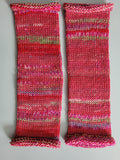 handmade leg warmers,  woolen and warm,  red with green