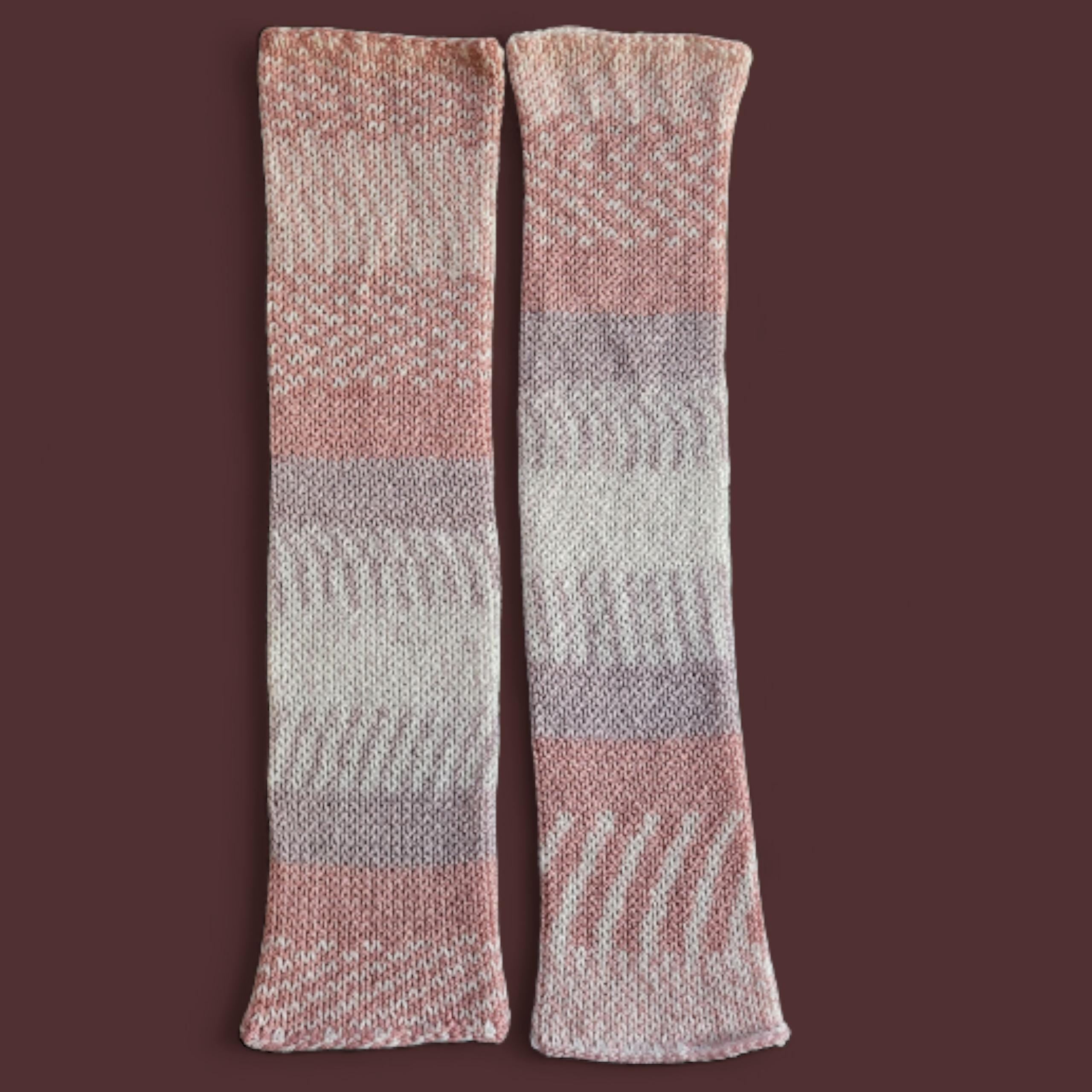handmade leg warmers, pink / peach, Heather and white, acrylic