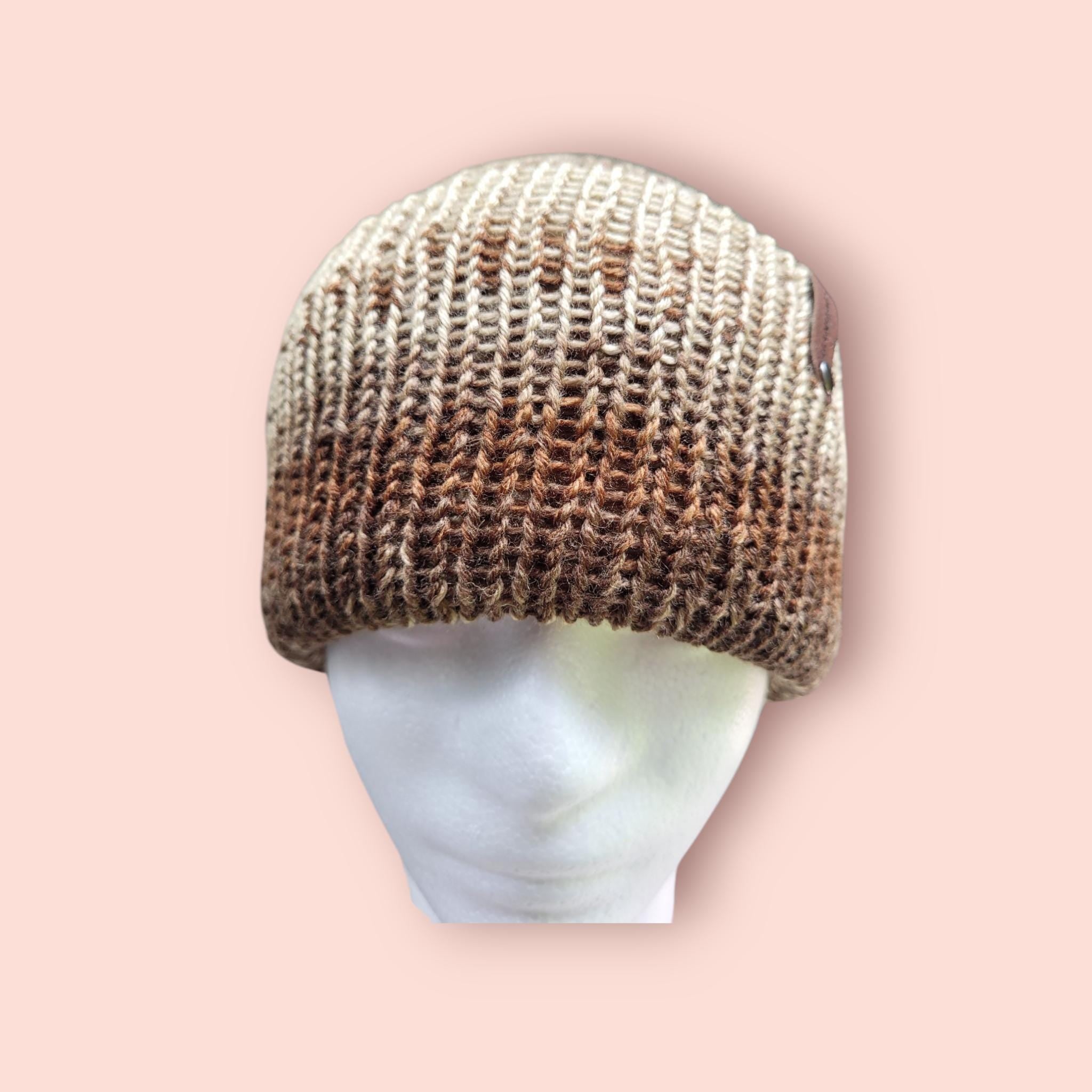 brown ombre winter beanie hat, with merino wool, soft