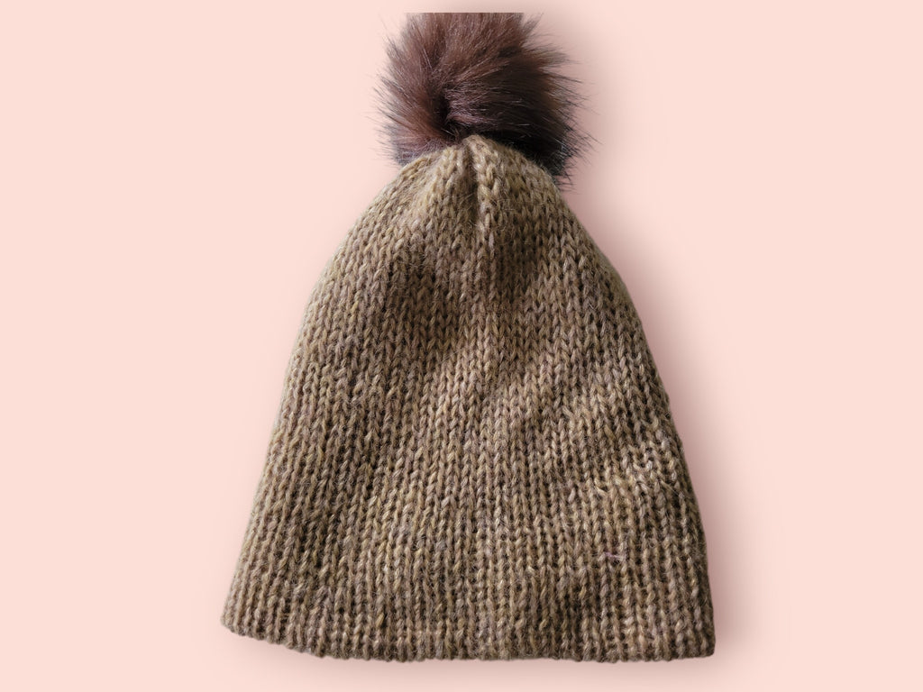 handmade beanie, cappuccino with golden shine, alpaca wool, merino wool, polyester