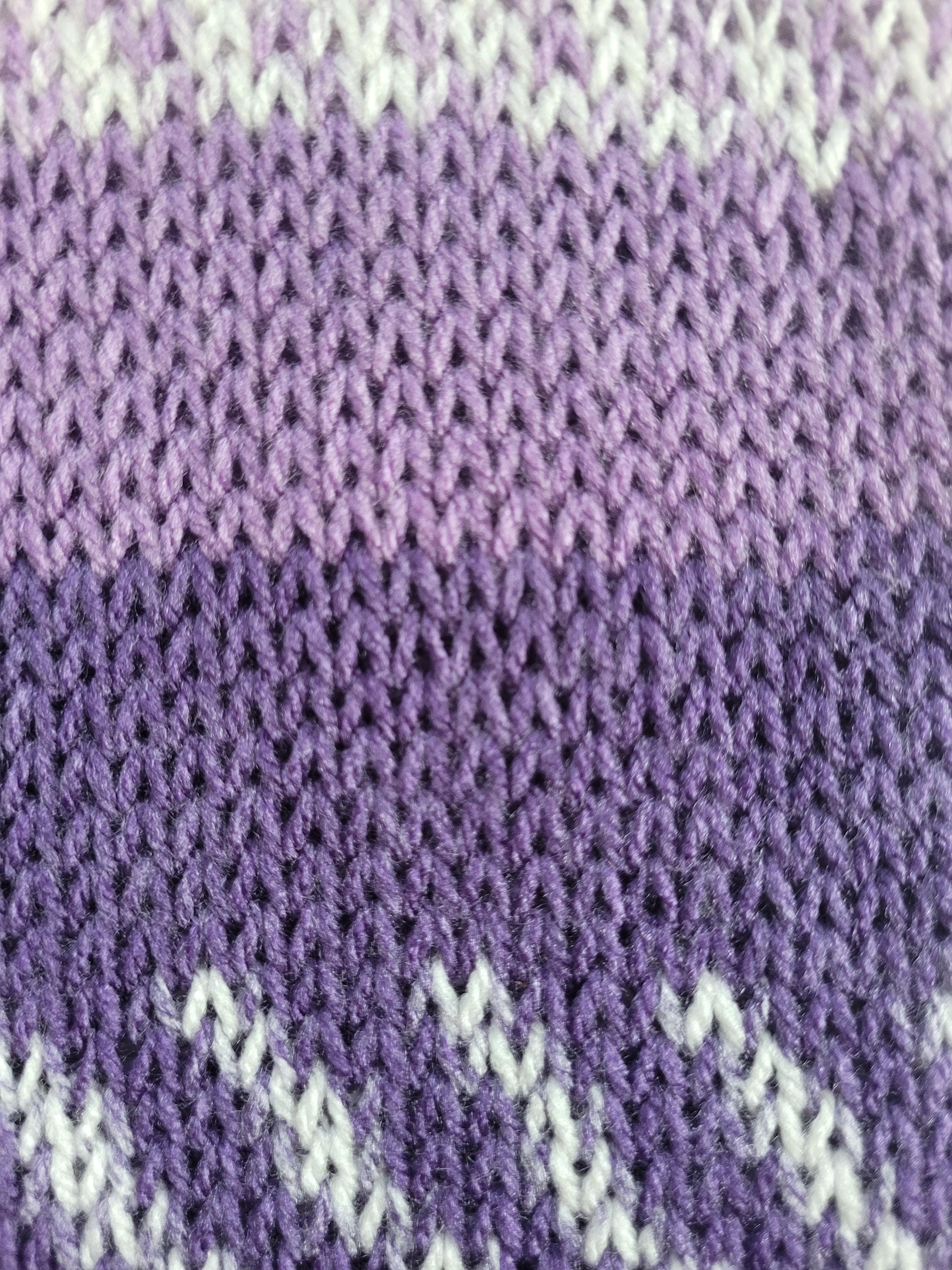 handmade leg warmers, in purples and white, fair isle, acrylic