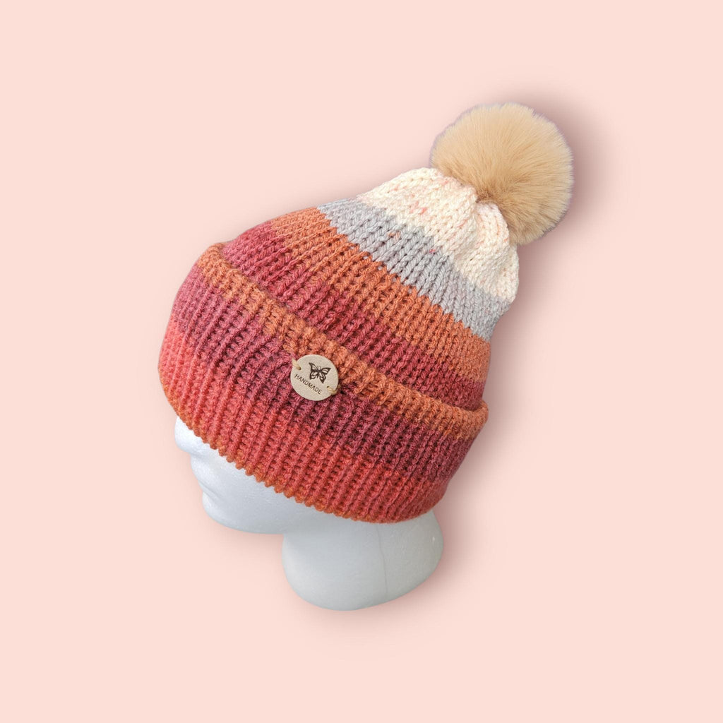 handmade beanie hat, orange ombre effect, acrylic