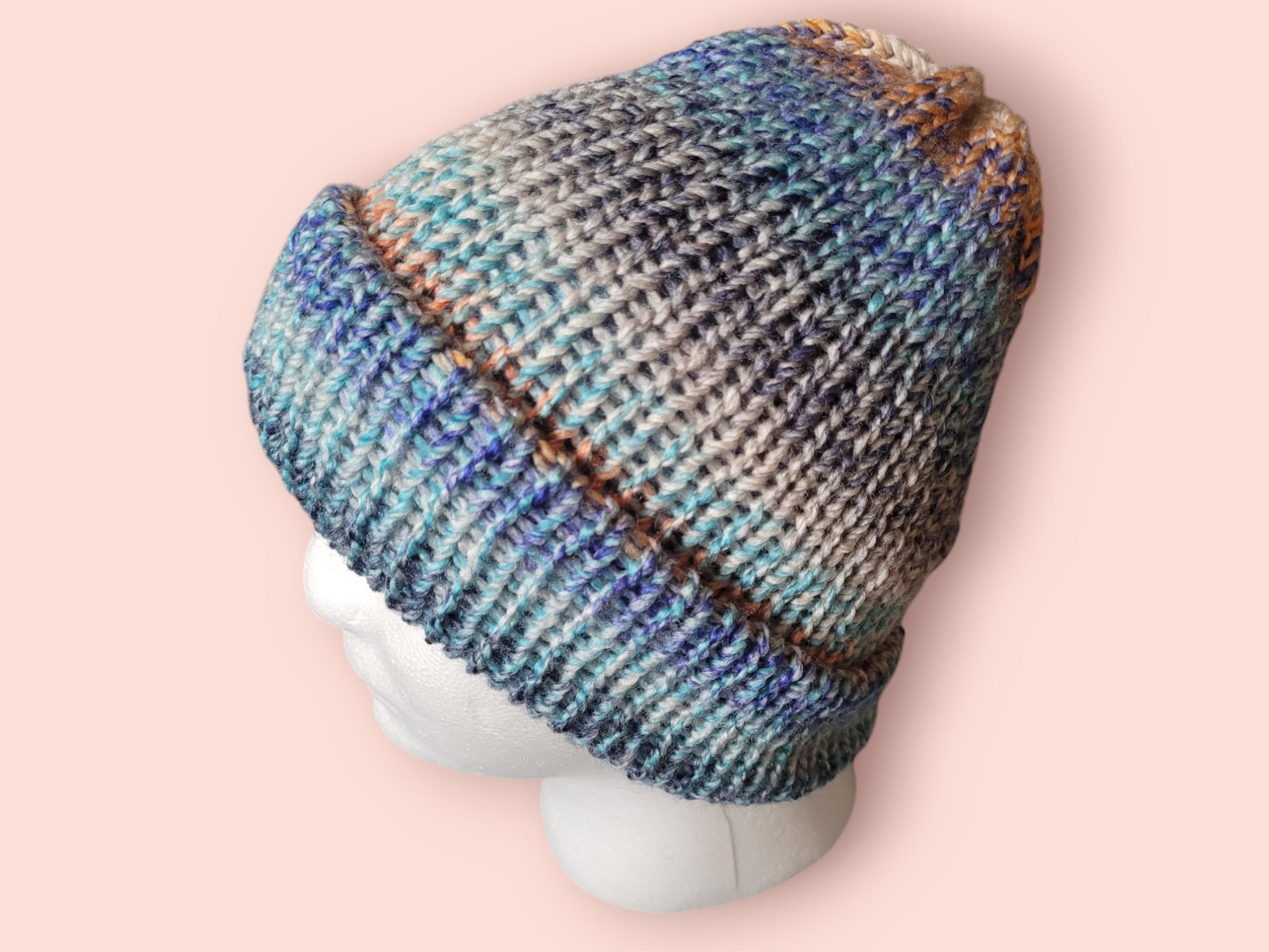 ombre blue / orange beanie hat