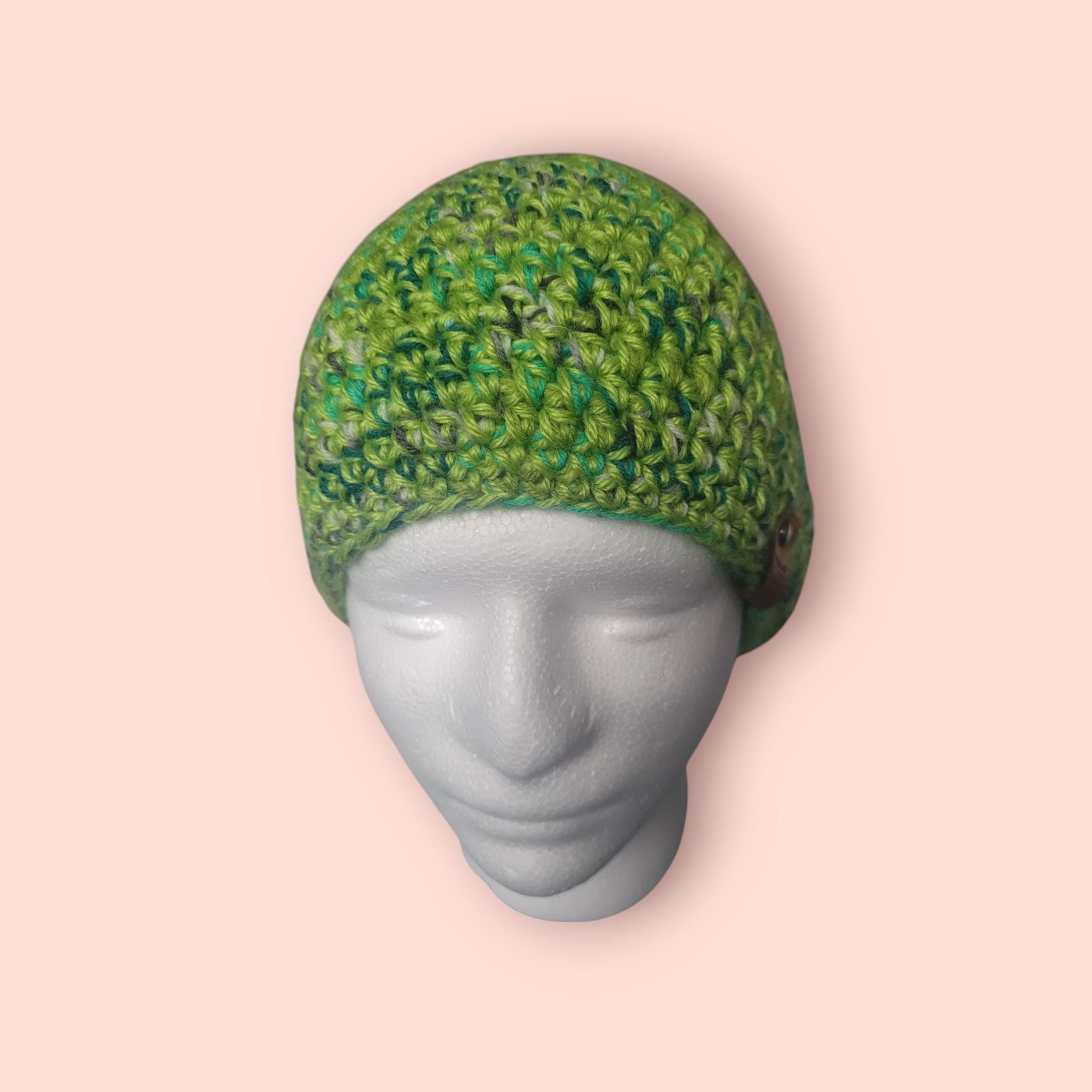 slouchy green marble beanie hat, with wool and merino, loose fit, hipster fit, breathable and soft,  comfortable beanie, bright colours