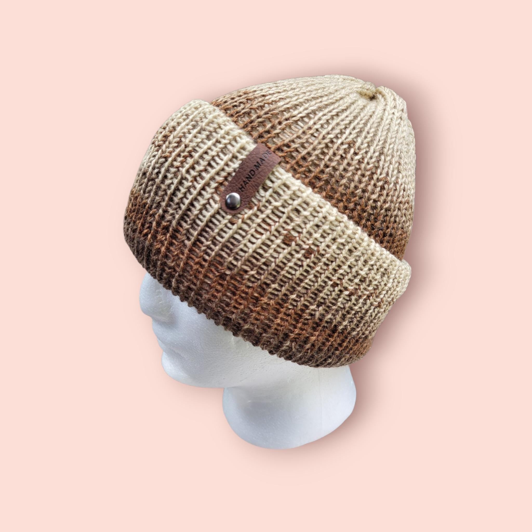 brown ombre winter beanie hat, with merino wool, soft