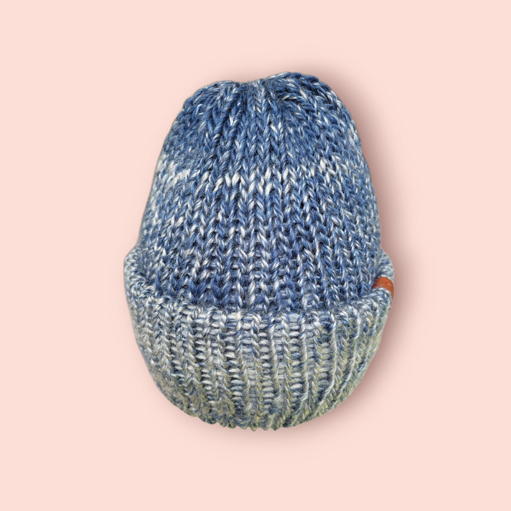 silver and blue ombre effect beanie hat,  silky touch,  with wool