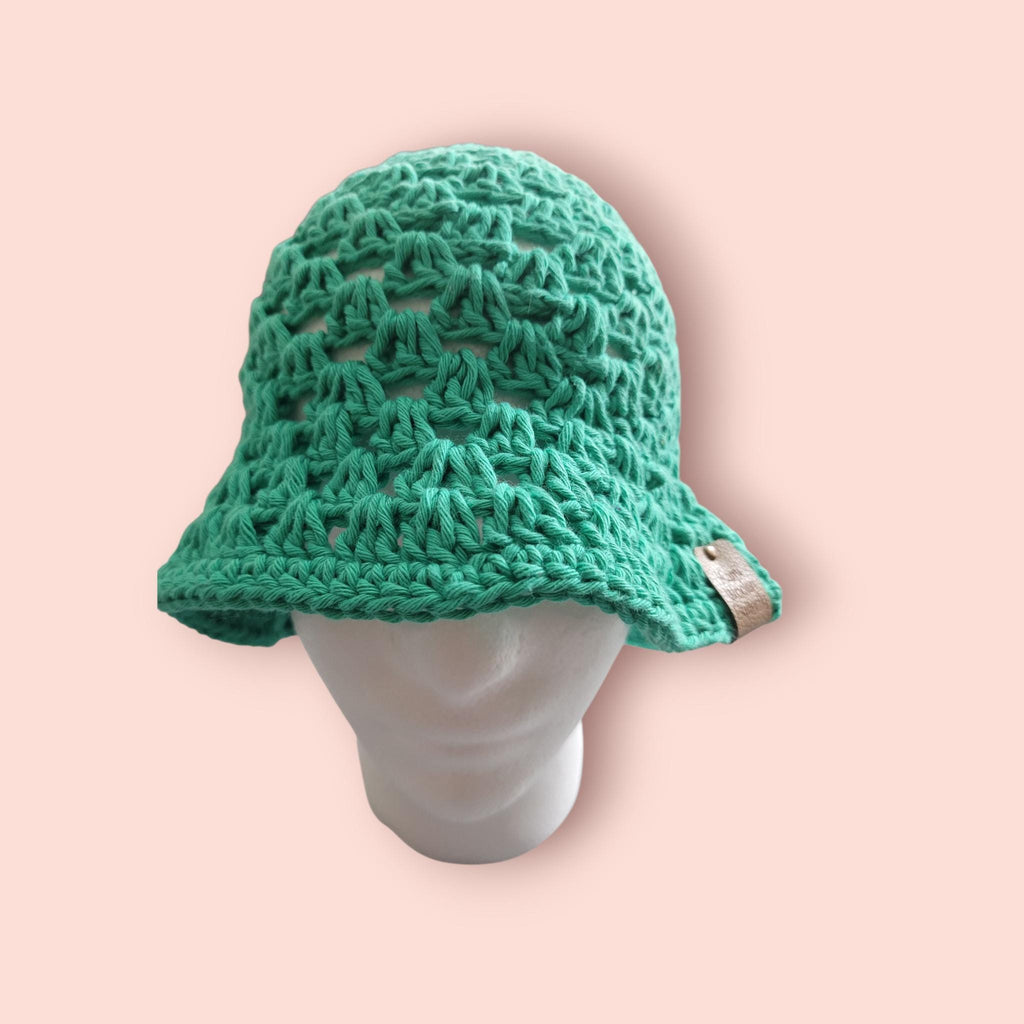 handmade crochet bucket hat,  green, cotton,  festival hat,  summer and beach hat