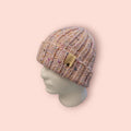 handmade beanie hat, light pink marble, 100% merino wool, stretchy fit