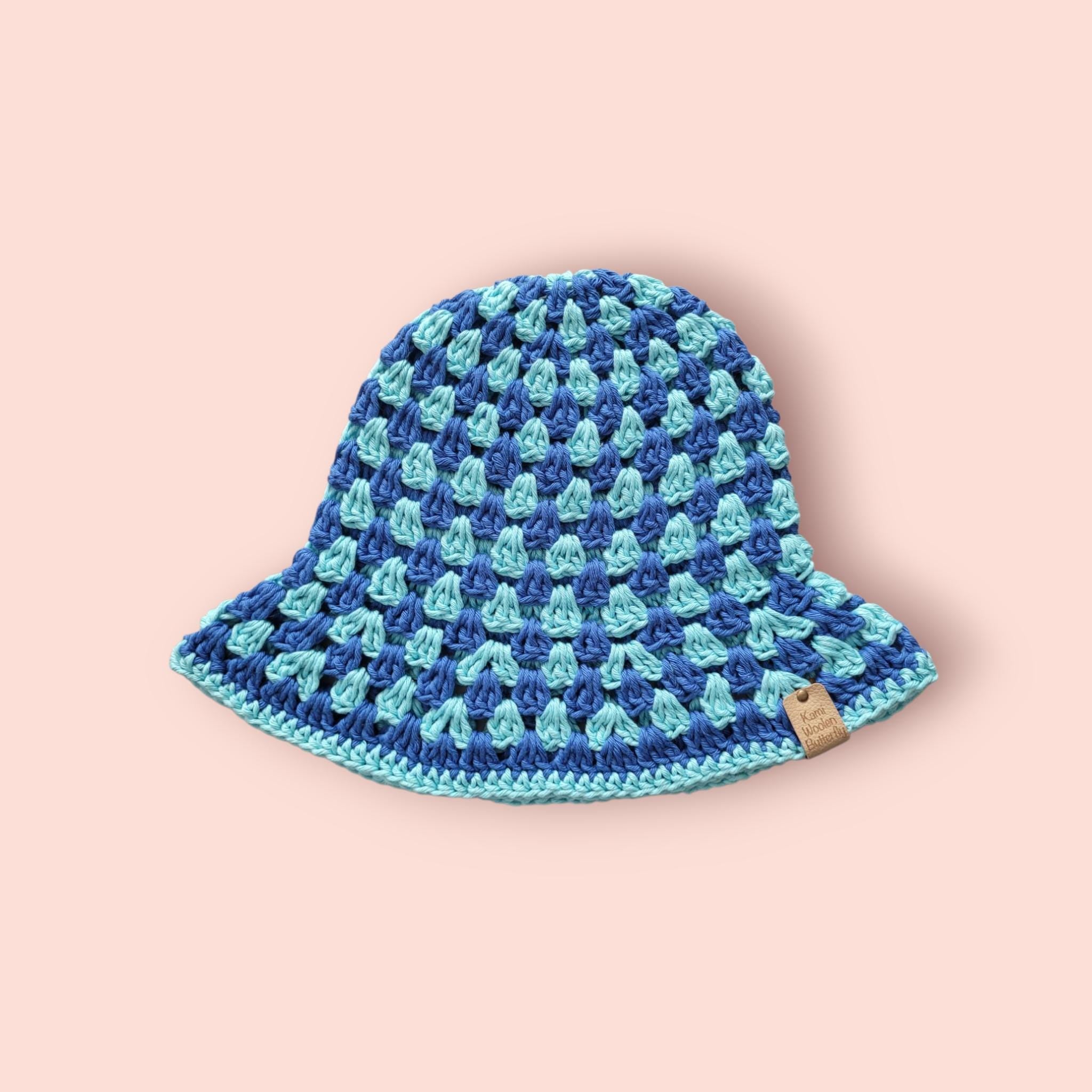 aqua blue and Royal blue bucket hat, festival hat,  beach hat, hand made , 100% cotton