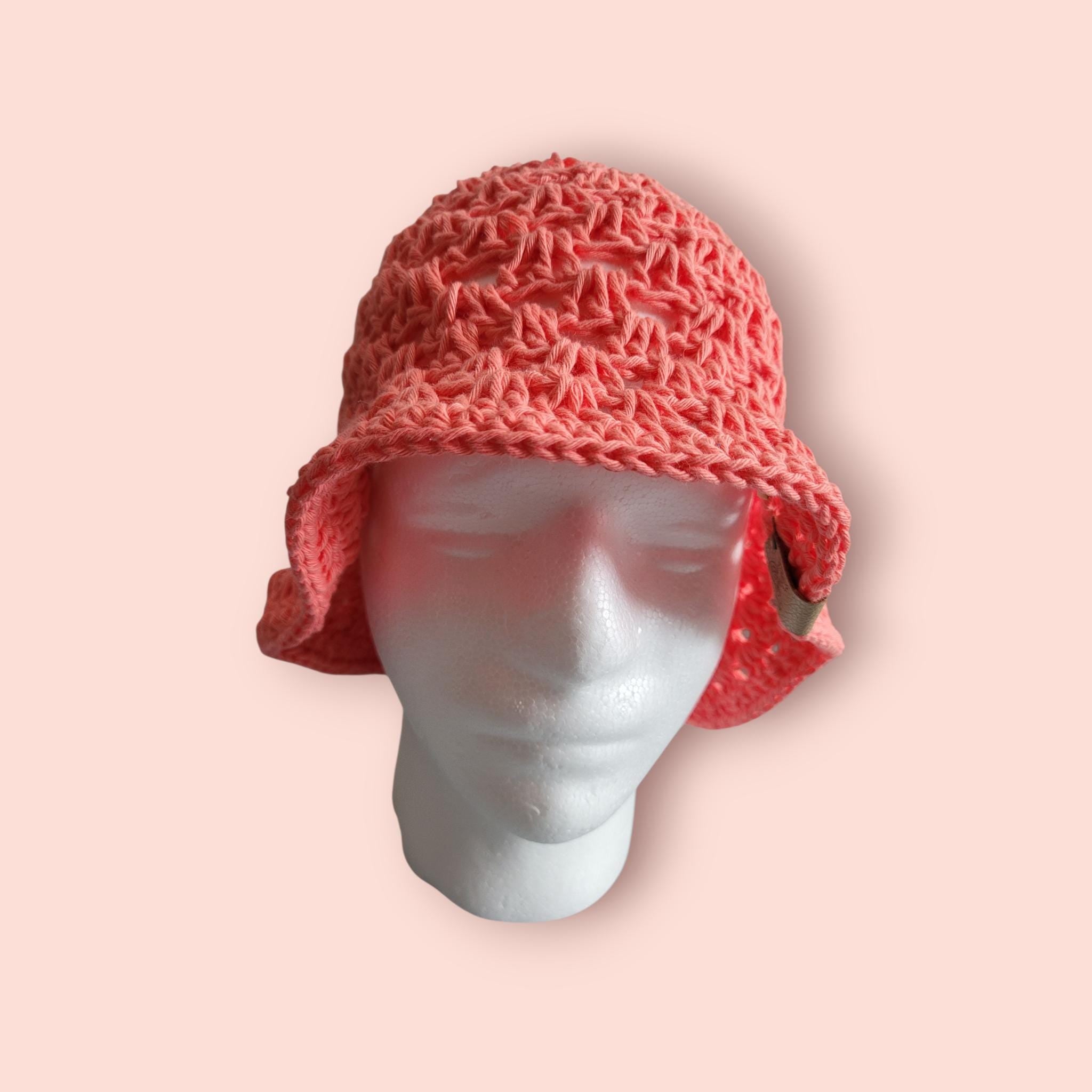 handmade crochet bucket hat,  coral colour, 100% cotton, festival hat,  festival fashion,  summer and beach hat