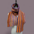 handmade crochet scarf, orange and purple shades, acrylic