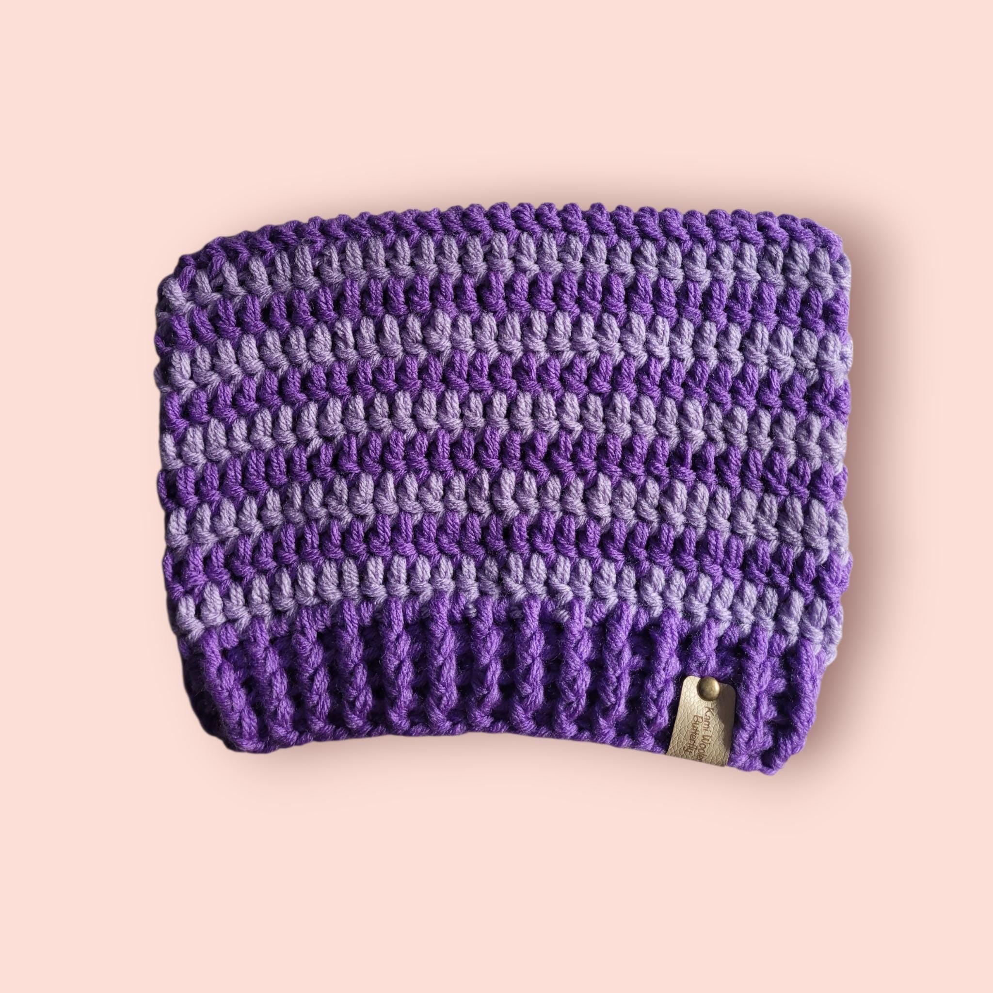 cat beanie hat, dark purple and light purple, 100 % acrylic