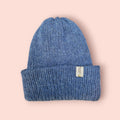 Blue and fluffy beanie hat with merino wool