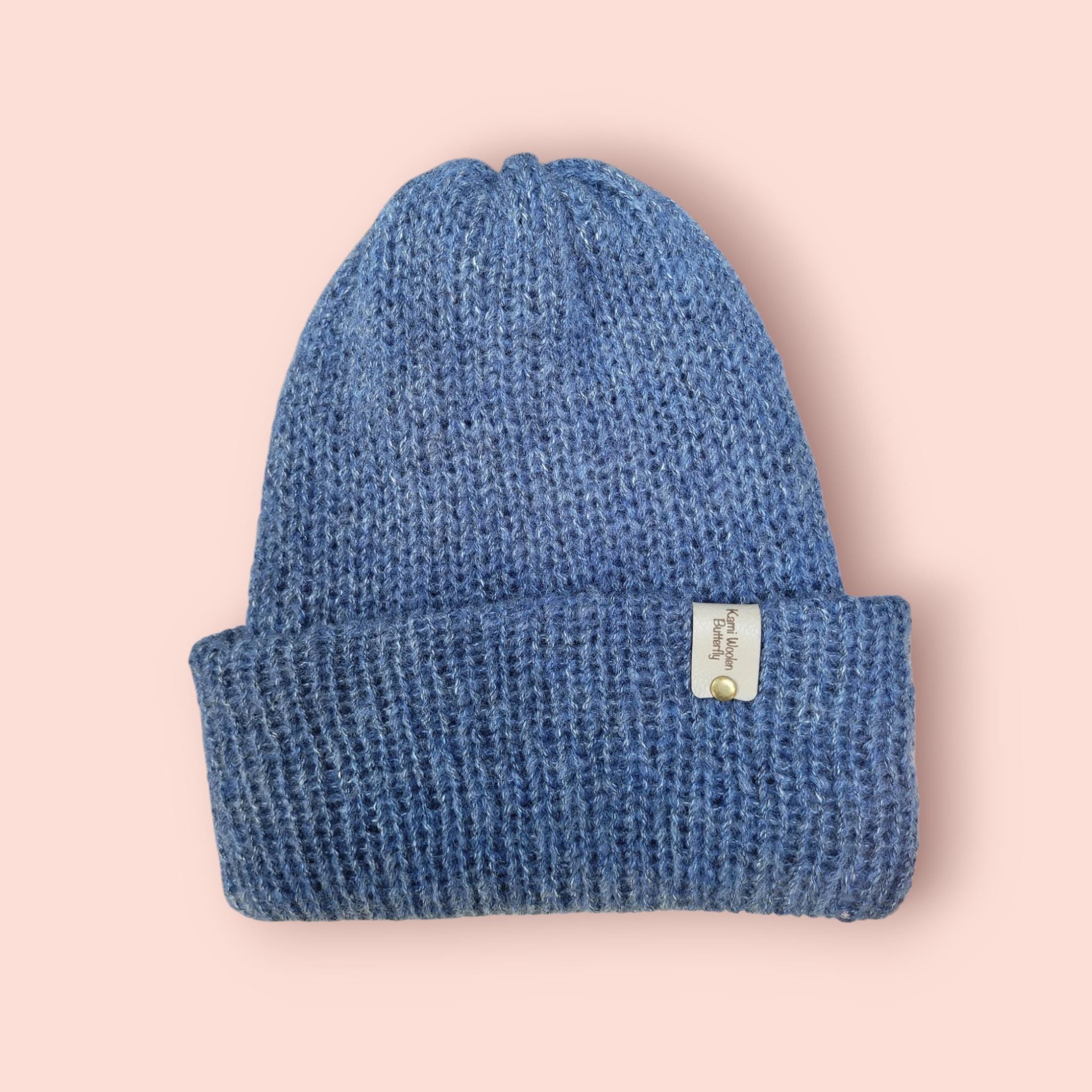Blue and fluffy beanie hat with merino wool