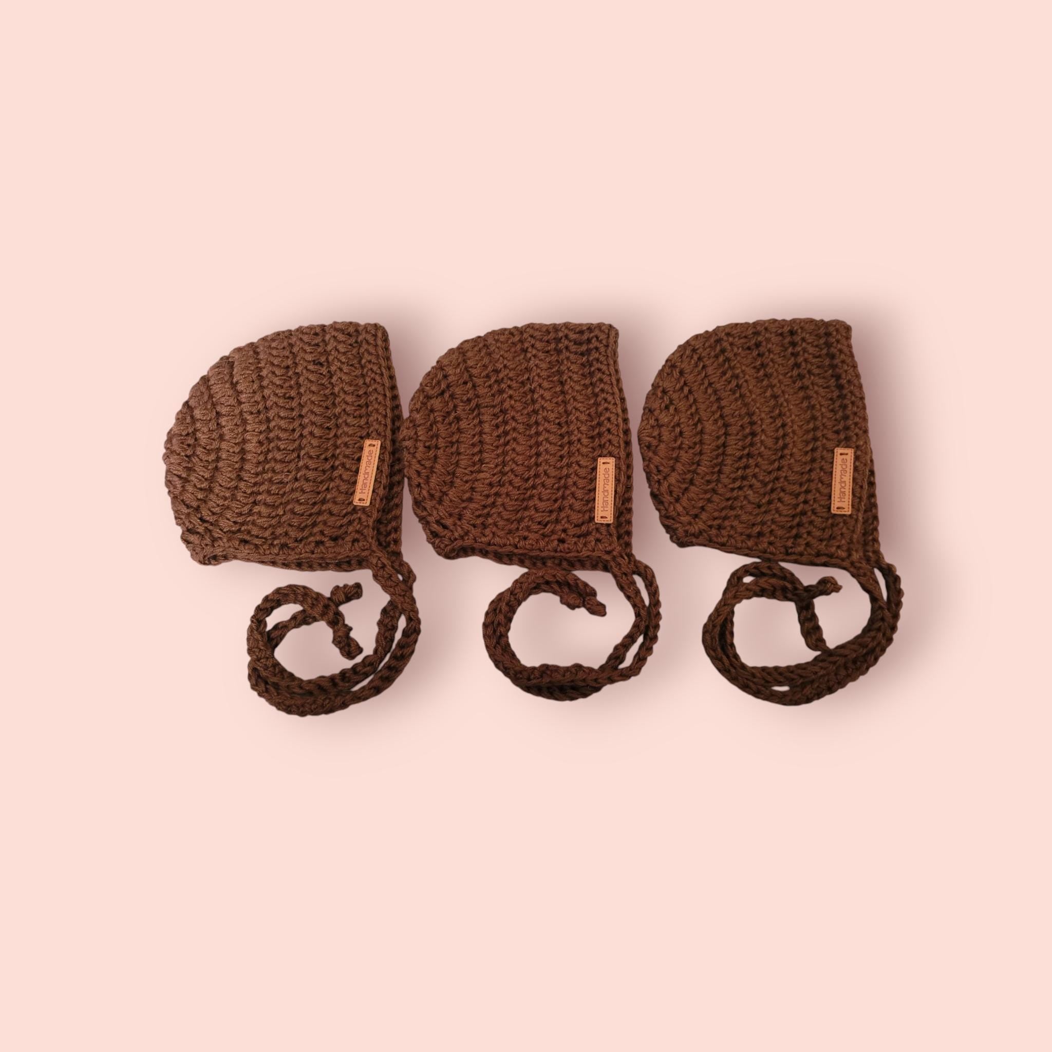 brown newborn bonnet, with merino wool