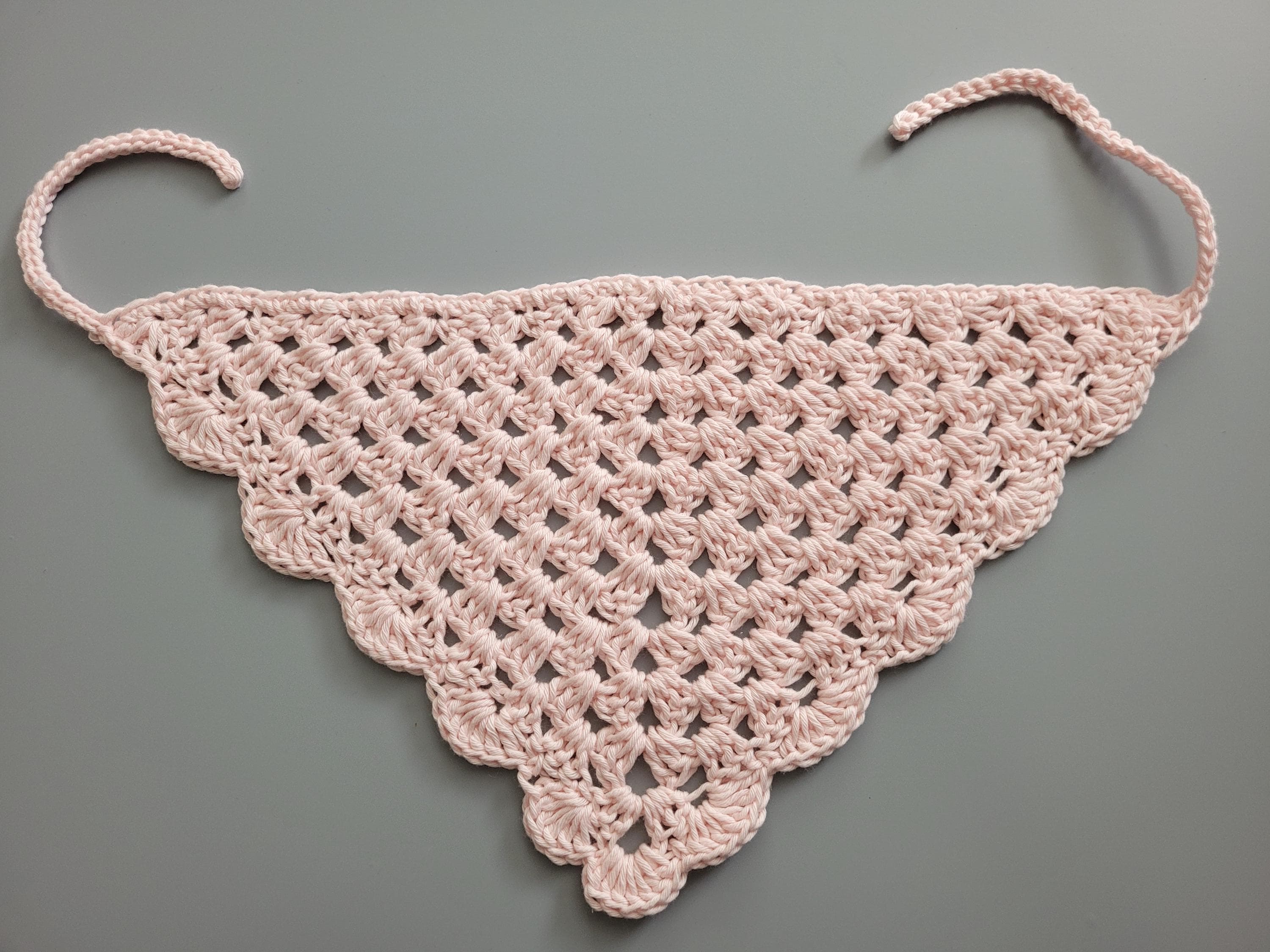 handmade crochet hair bandana,  light pink, cotton