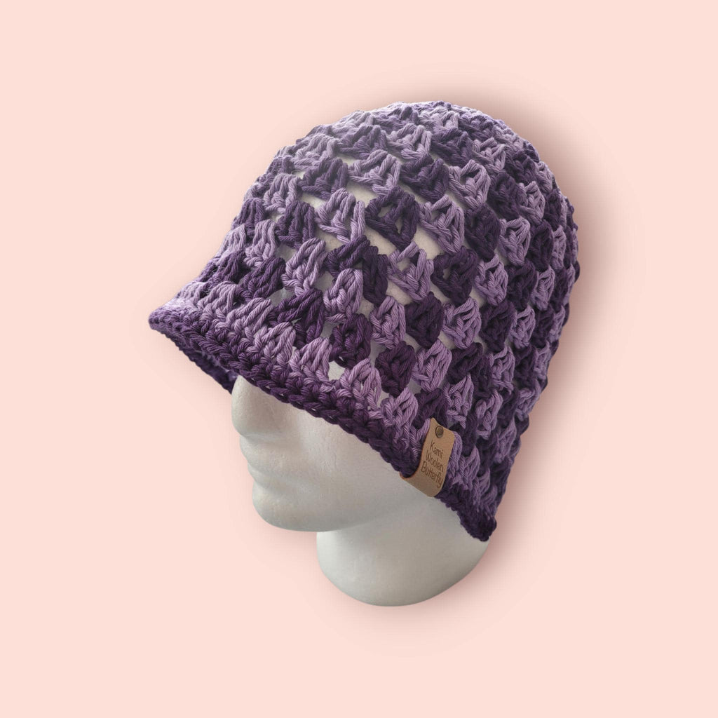 dark purple and light purple bucket hat, festival fashion,  summer and beach hat, handmade,  100 % cotton