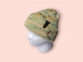 organic pure wool, very warm winter beanie hat, yellow with brown and brown speckles