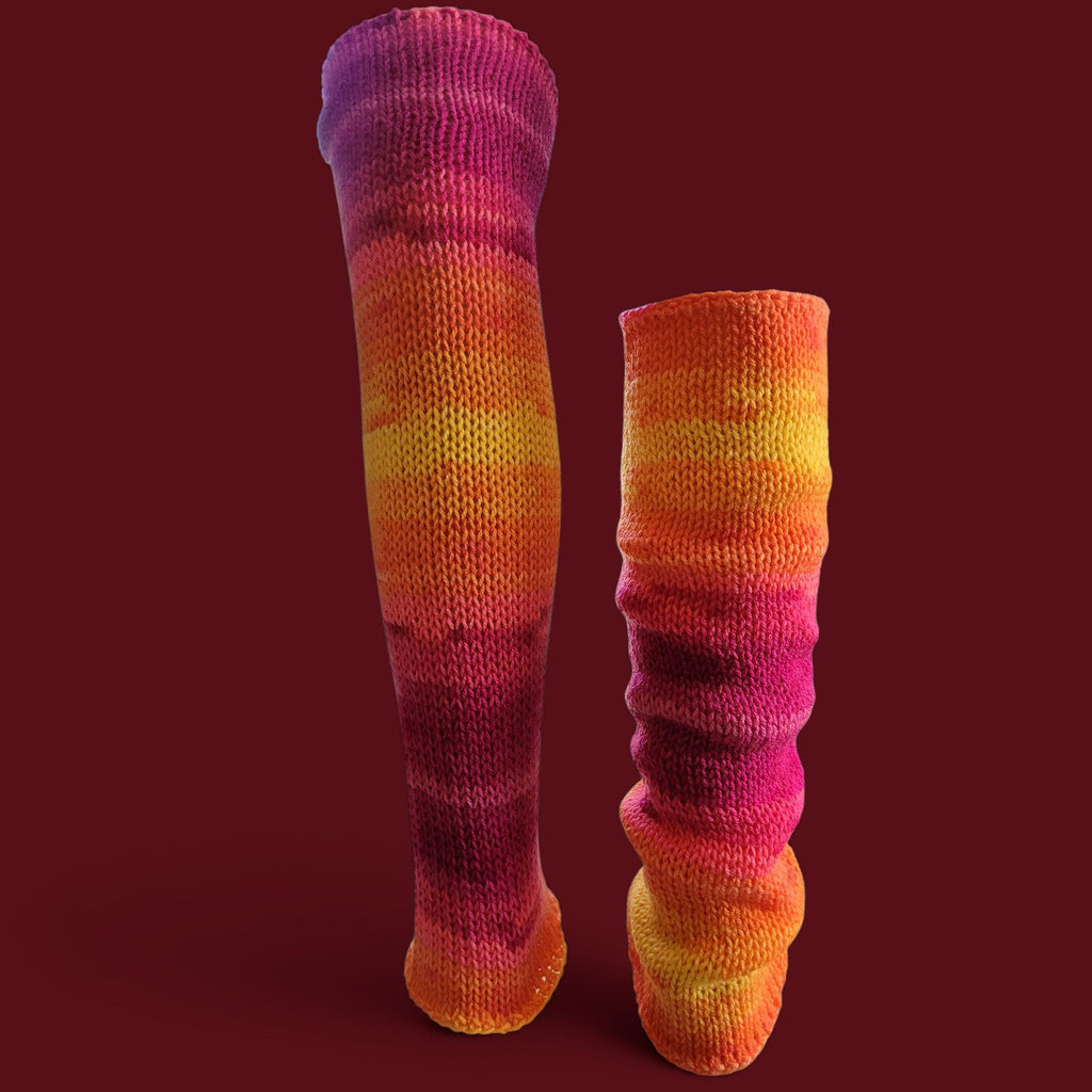 handmade leg warmers, ombre effect, orange to fuchsia, acrylic