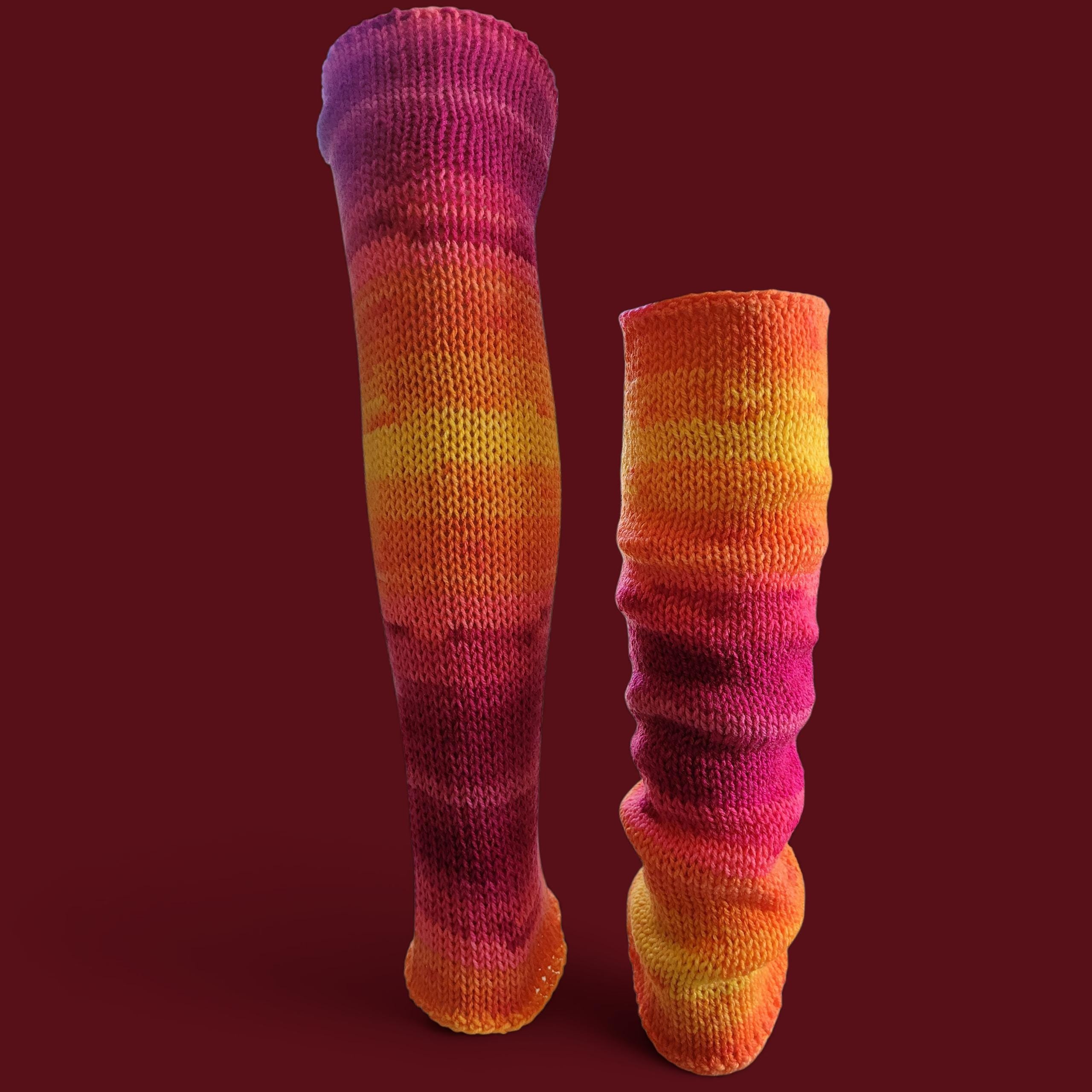 handmade leg warmers, ombre effect, orange to fuchsia, acrylic