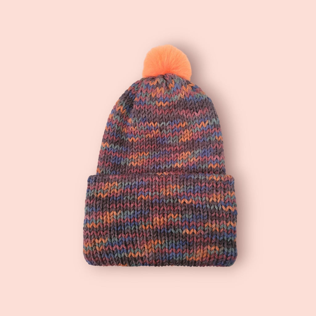 1-2 yo beanie hat, orange and brown with pompom