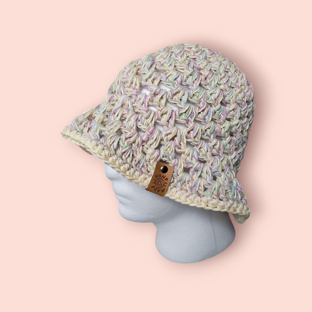 summer bucket hat, festival hat, sun protection hat, yellow with pastel colours