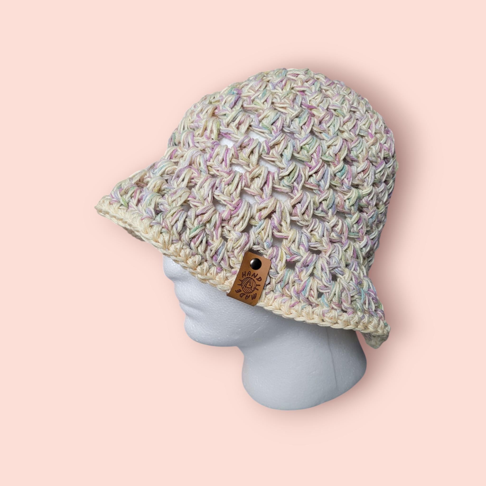summer bucket hat, festival hat, sun protection hat, yellow with pastel colours