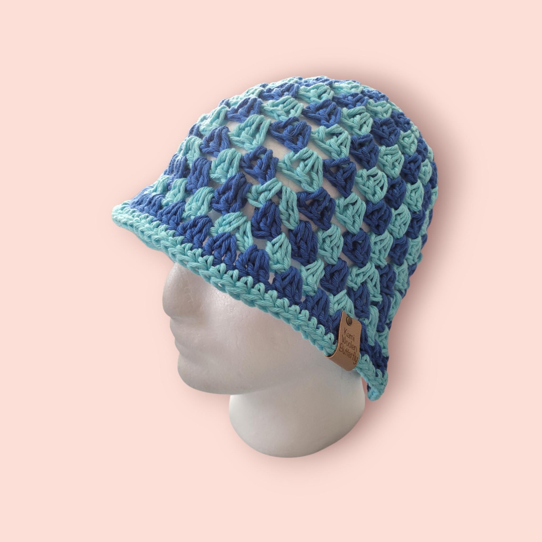 aqua blue and Royal blue bucket hat, festival hat,  beach hat, hand made , 100% cotton