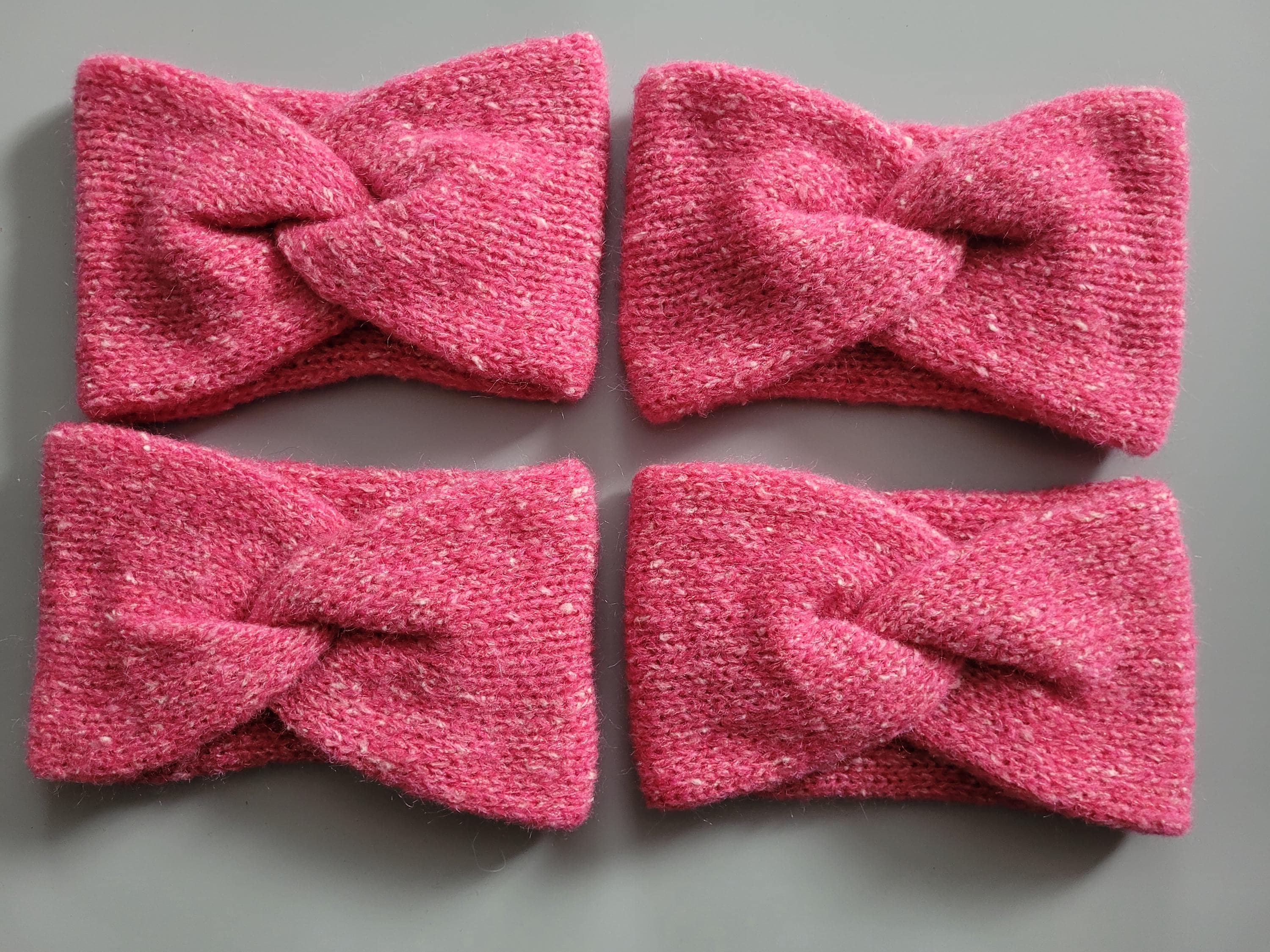 handmade headband in bow style, with mohair and merino, pink