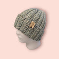 handmade beanie hat, green marble, merino wool, stretchy fit