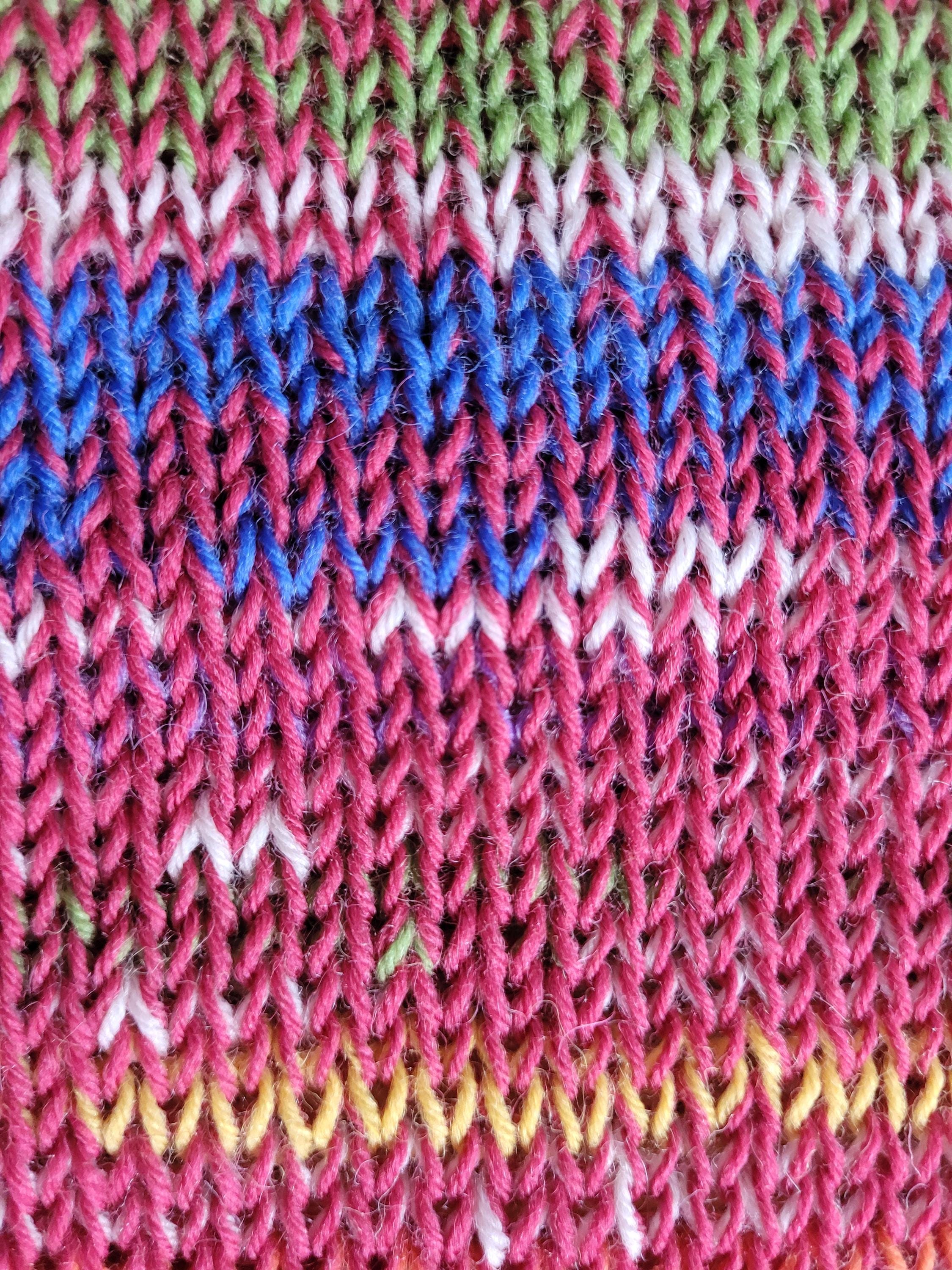 handmade leg warmers,  woolen and warm, red with rainbow