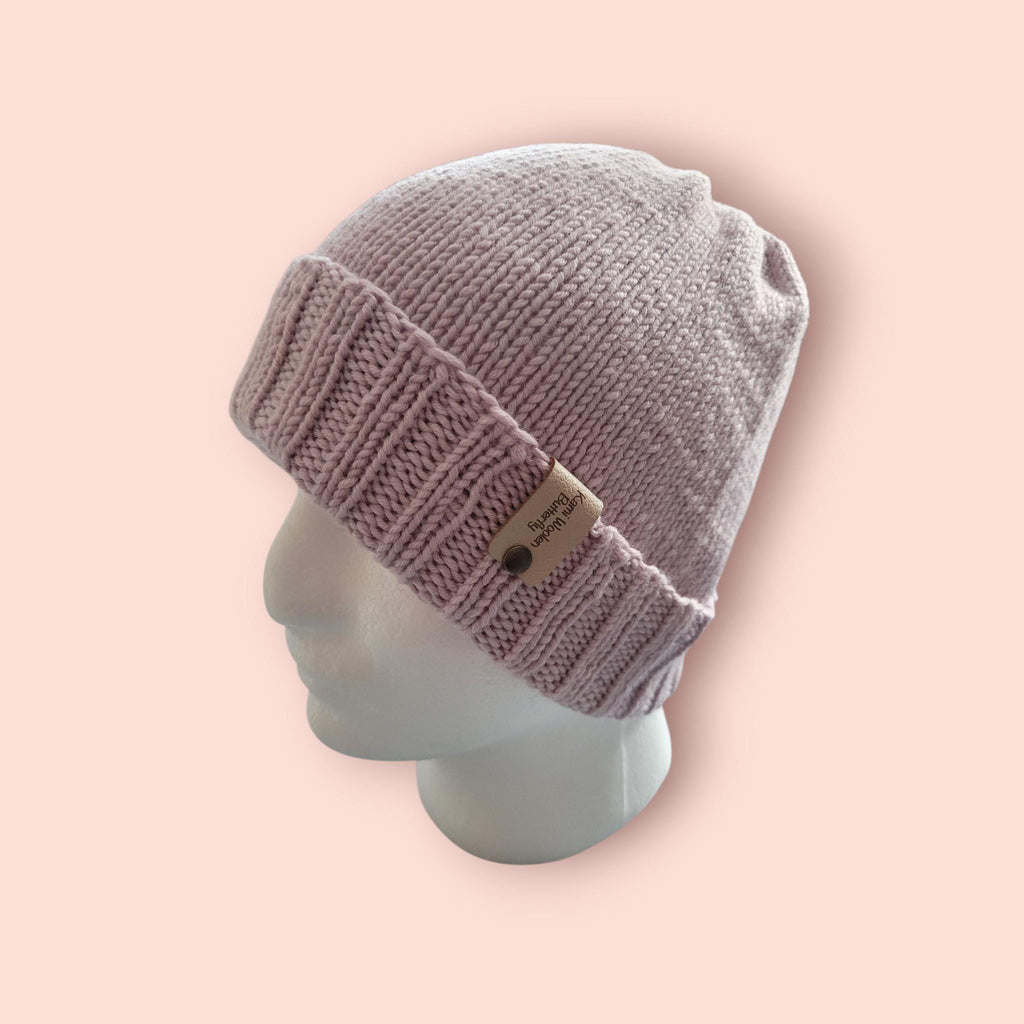 merino wool beanie hat,  handmade,  light pink