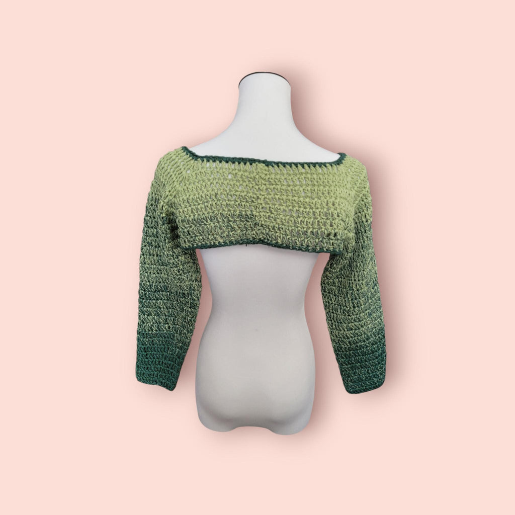 Green crop top, sleeves, bolero. 100% cotton, size M