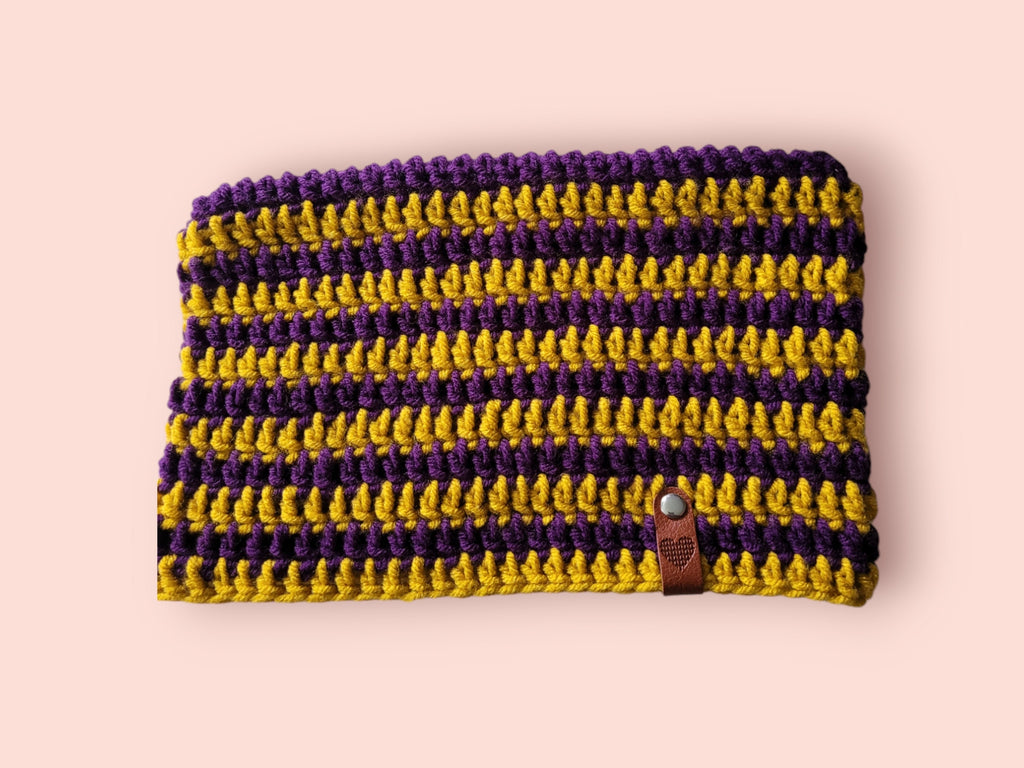 cat beanie hat plum/mustard