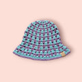 purple and aqua blue bucket hat,  festival hat,  beach and summer hat,  hand made, 100% cotton