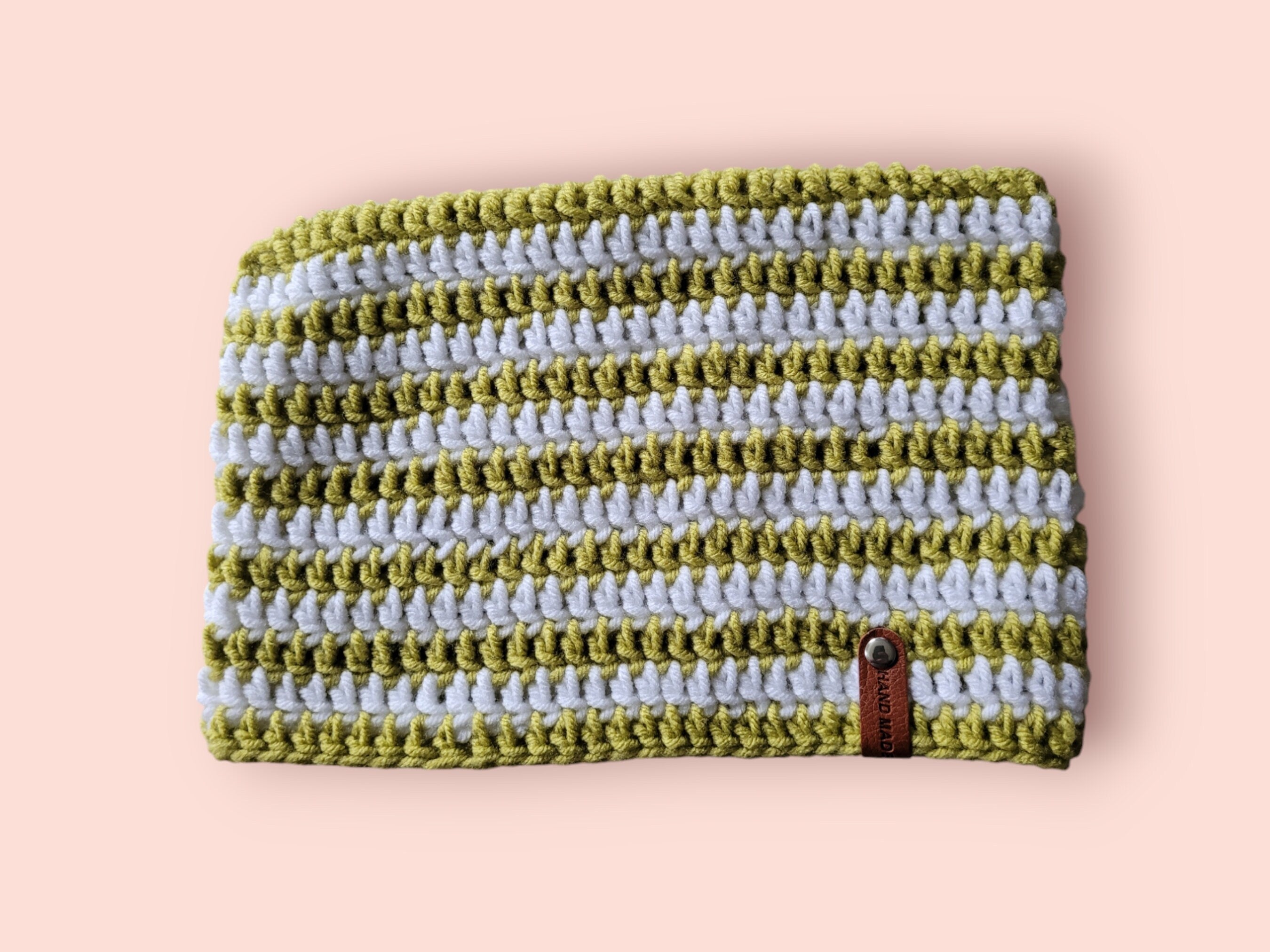 cat beanie hat lime green/white