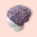 purple and rainbow beanie hat, handmade,  crochet, acrylic and wool